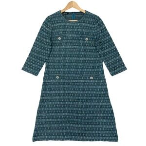 Misook Metallic Tweed Shift Dress Womens Small Teal‎ Button Holiday Party Event
